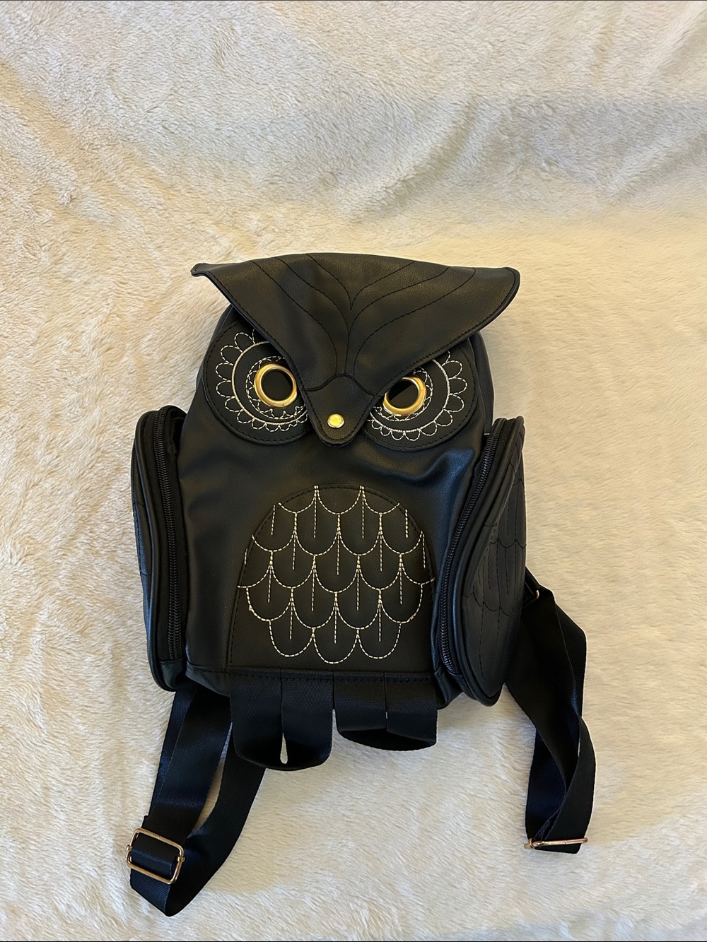 Black Owl Backpack with Gold Accent Eyes